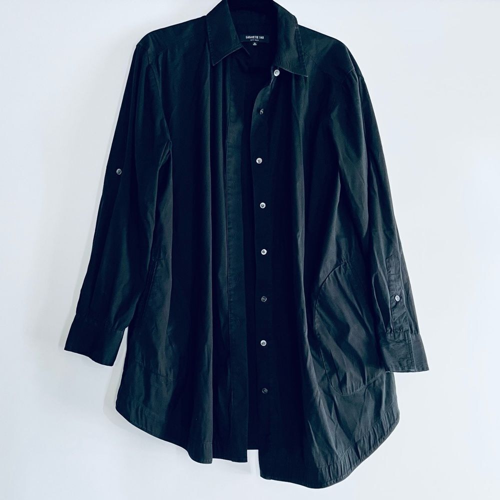 Lafayette 148 New York Black Button-Down Long Shirt Size 10 - Picture 3 of 10